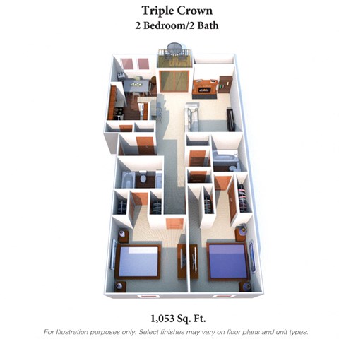 2 Bedroom 2 Bathroom Floor Plan at Steeplechase Apartments, Ohio, 45140